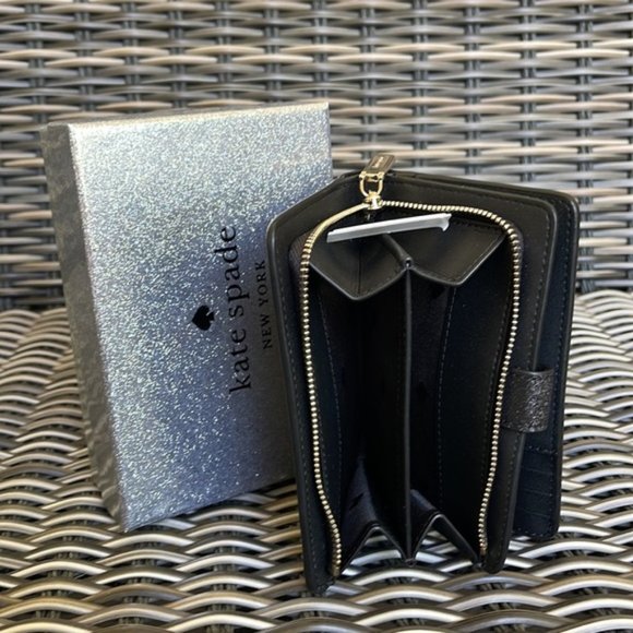 Kate Spade Shimmy Boxed Medium Compartment Wallet Black - Picture 7 of 16